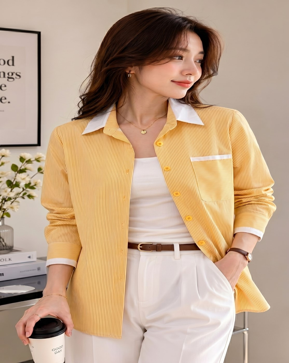 women stripe shirt (yellow)