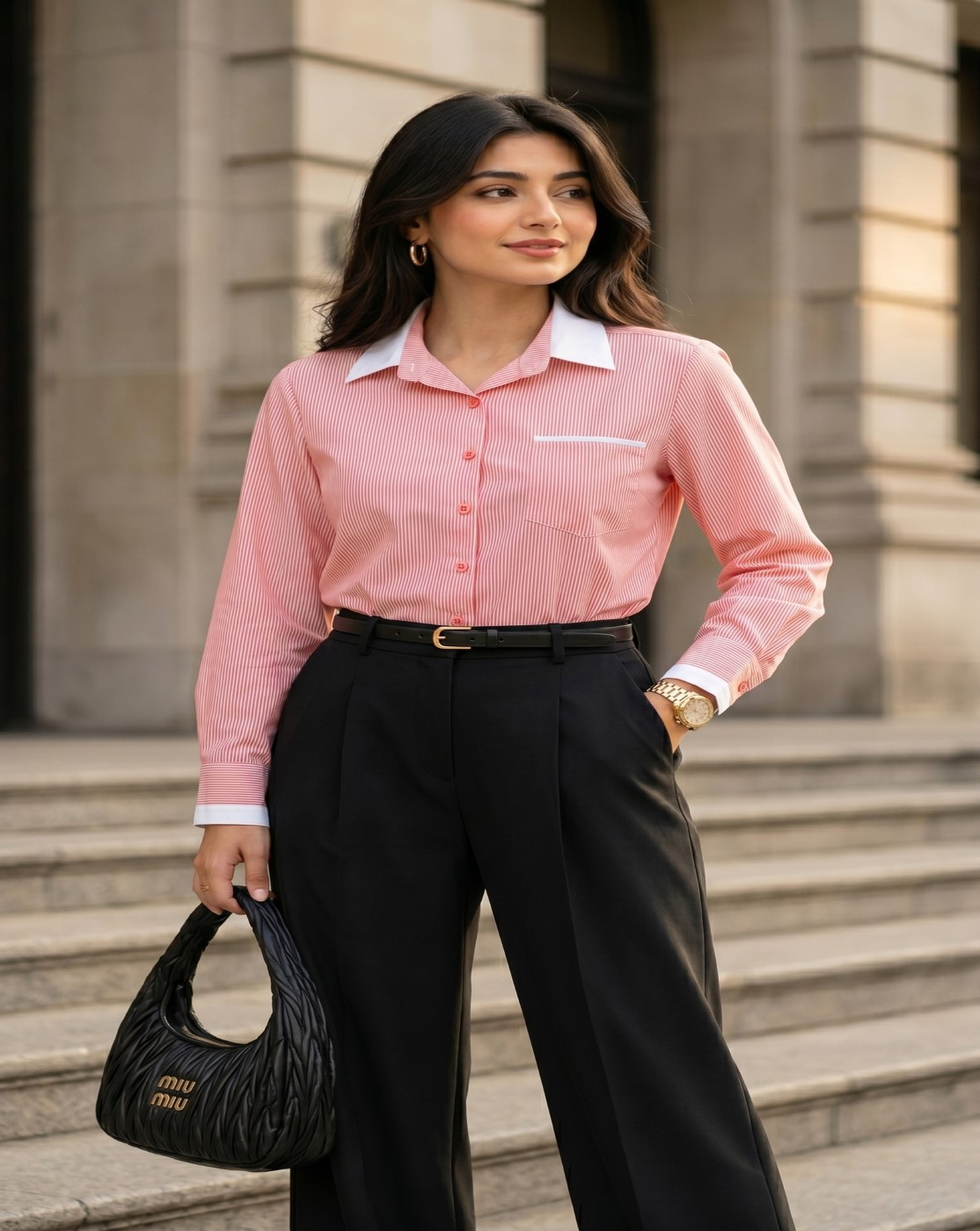 women stripe shirt (pink)