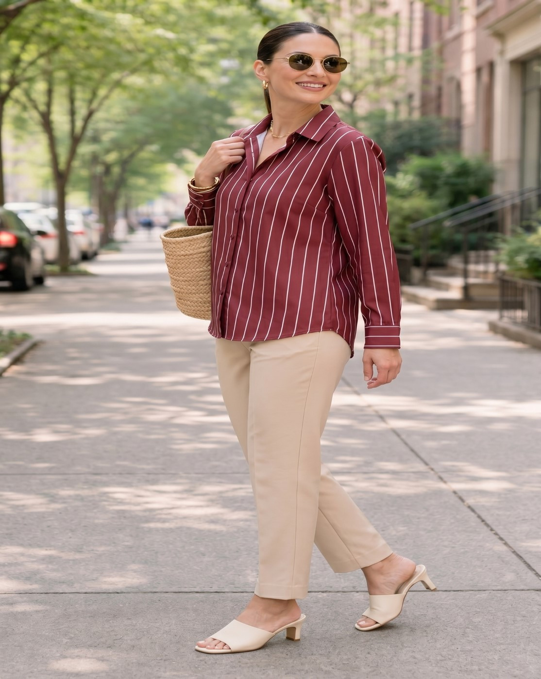 Women stripe shirt  (MAROON)