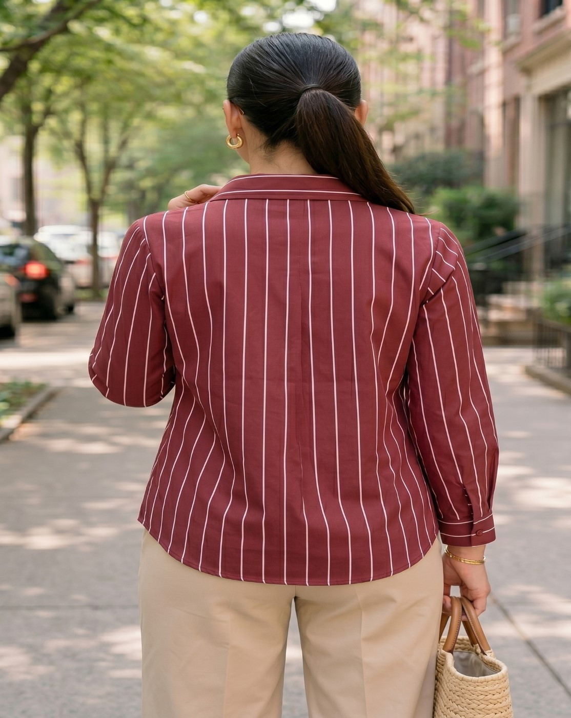 Women stripe shirt  (MAROON)