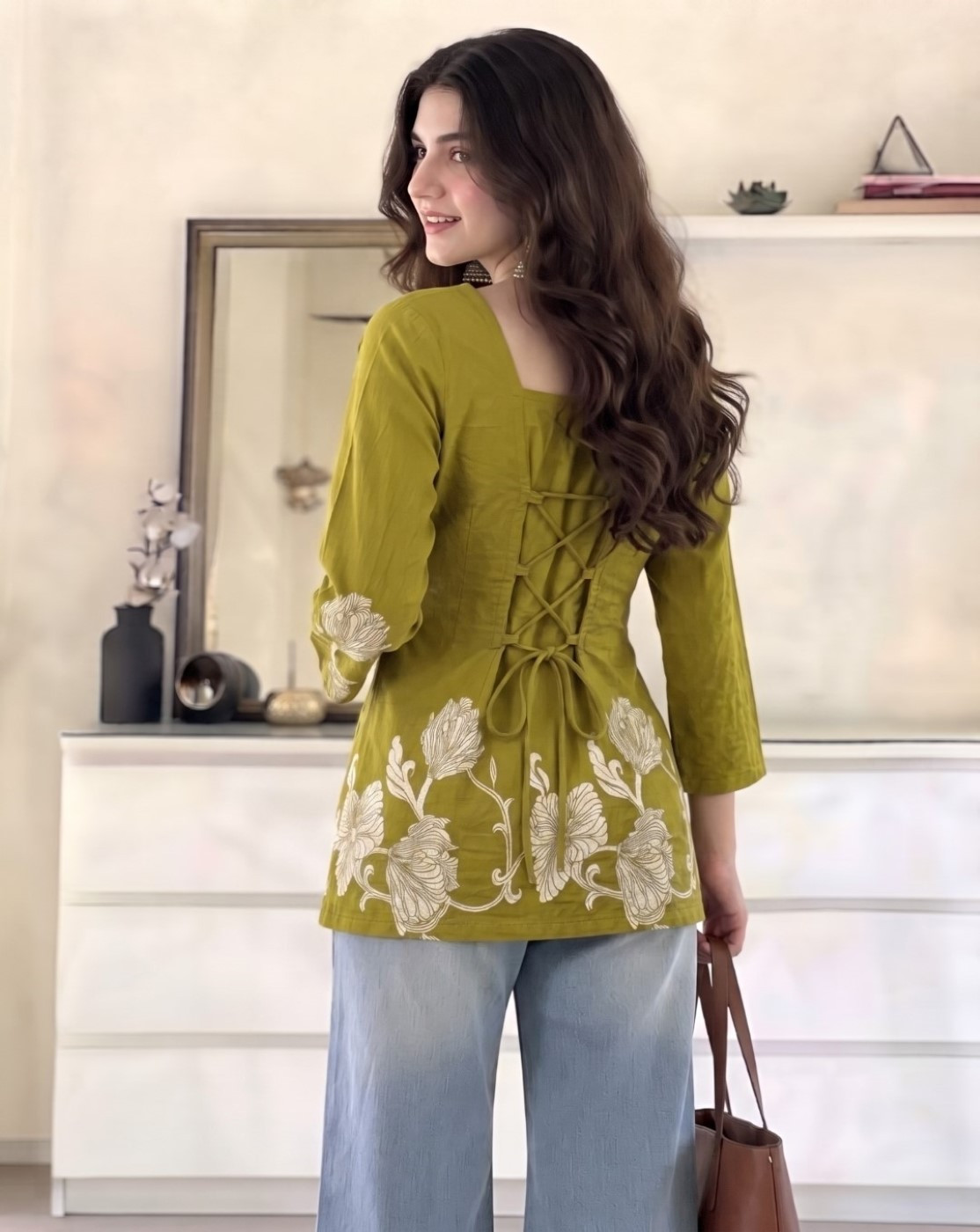 Women fitted kurti  (green)