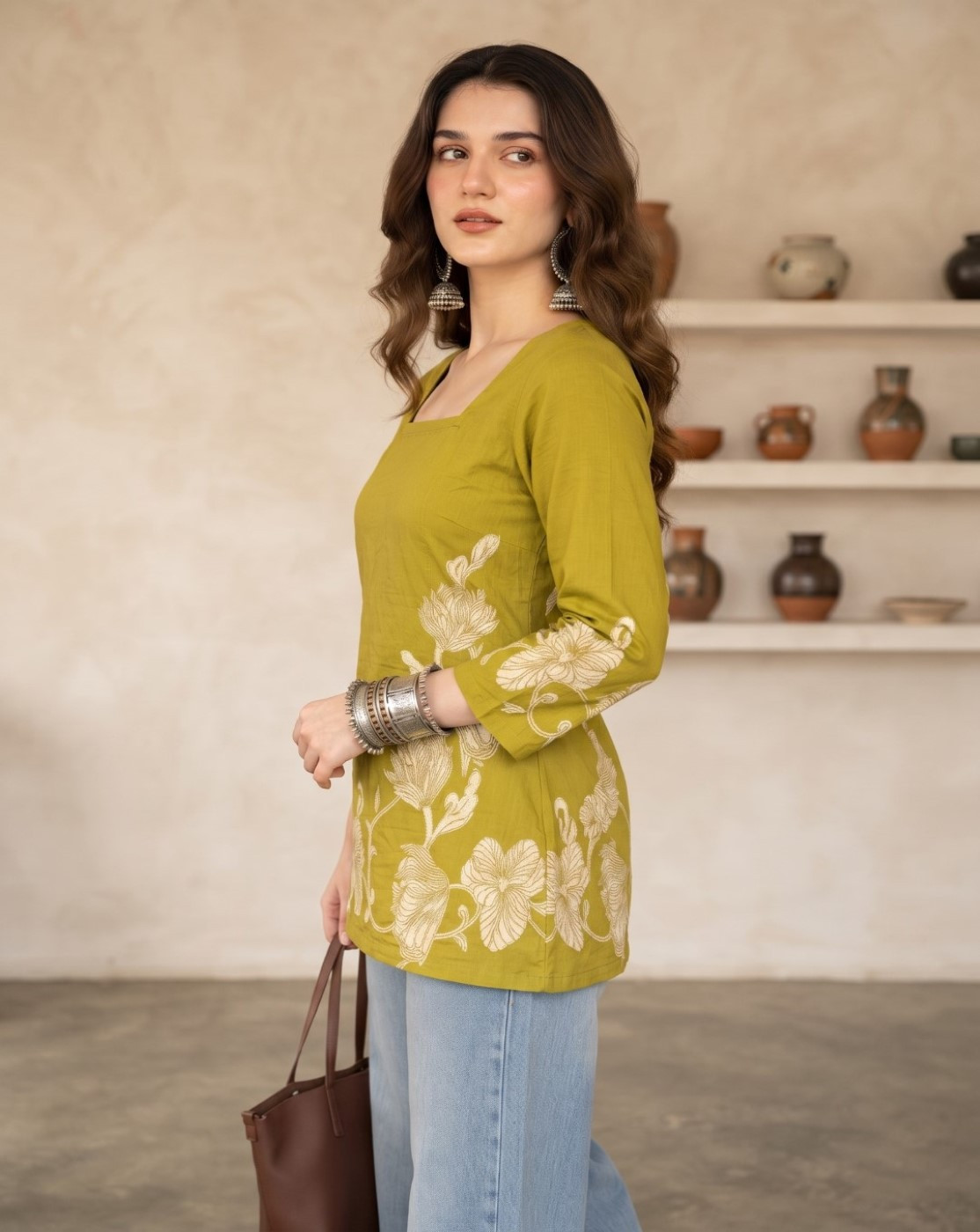 Women fitted kurti  (green)