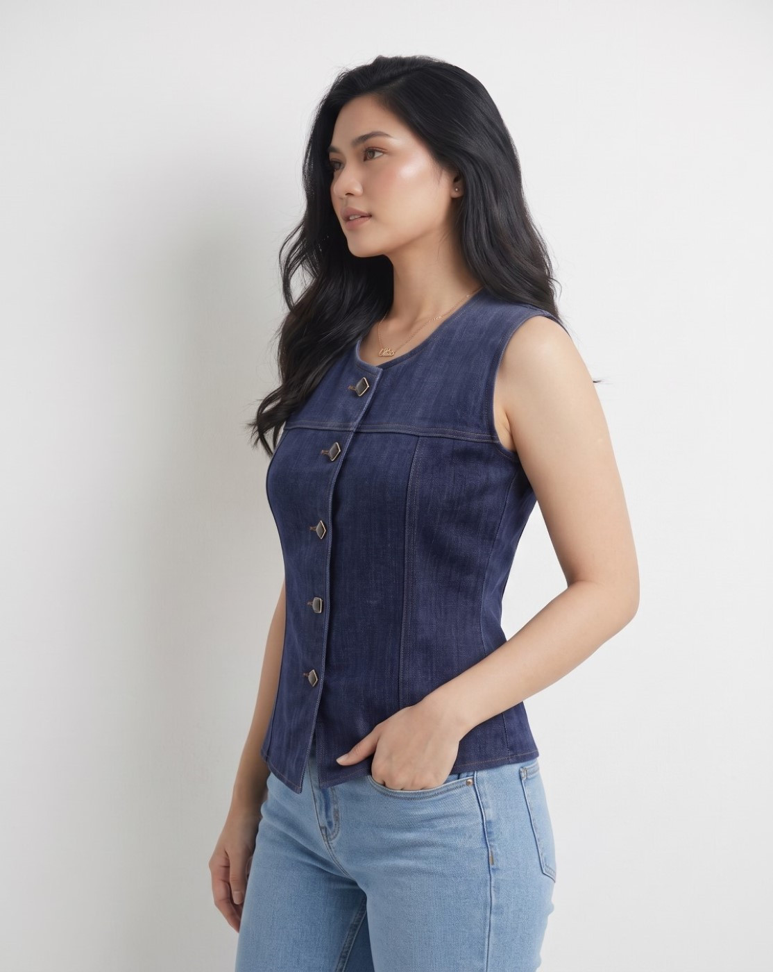 women denim waistcoat(3025)