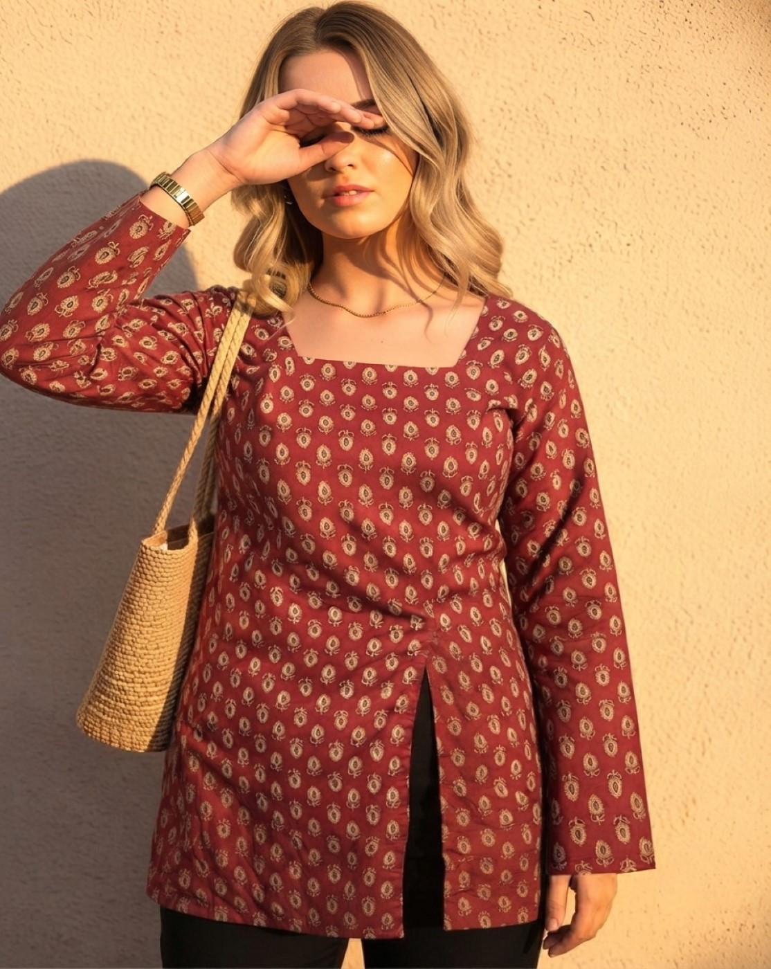 maroon front slit kurti(8042)