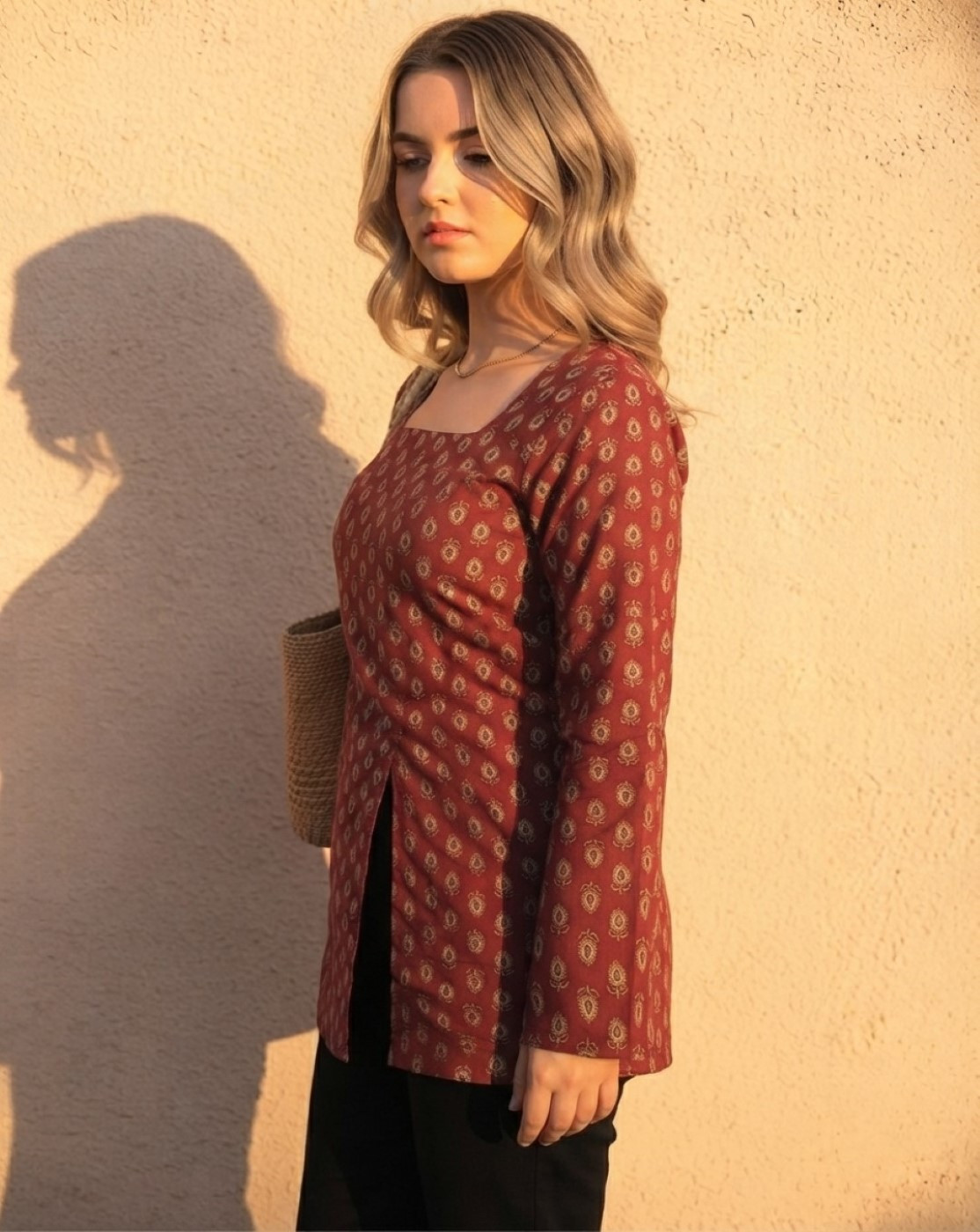 maroon front slit kurti(8042)