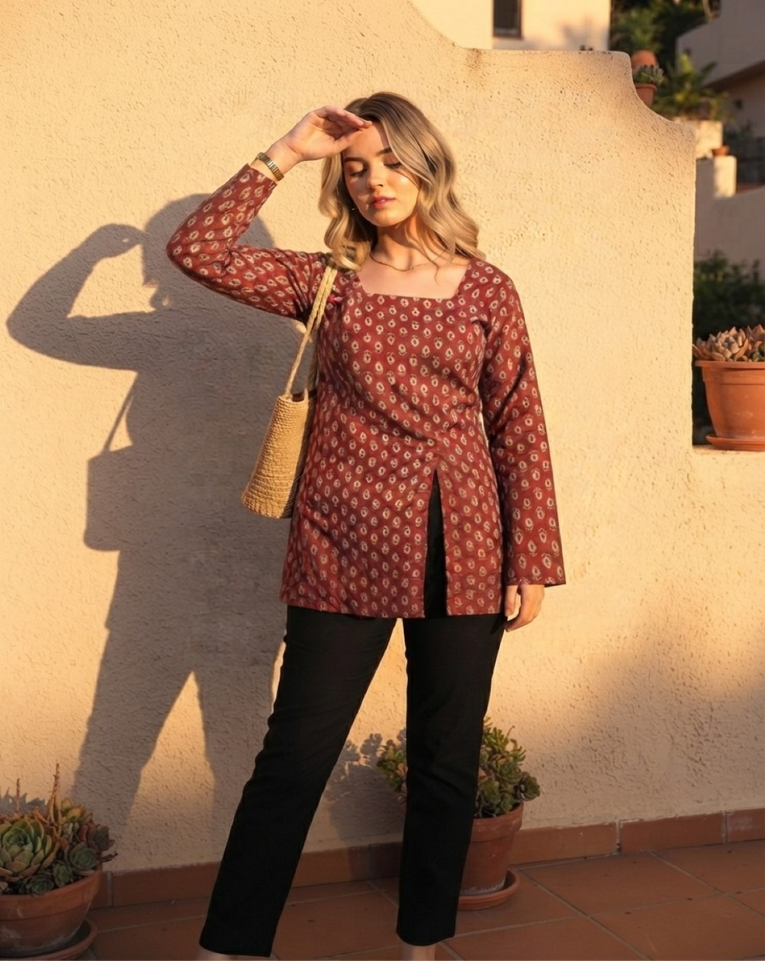 maroon front slit kurti(8042)