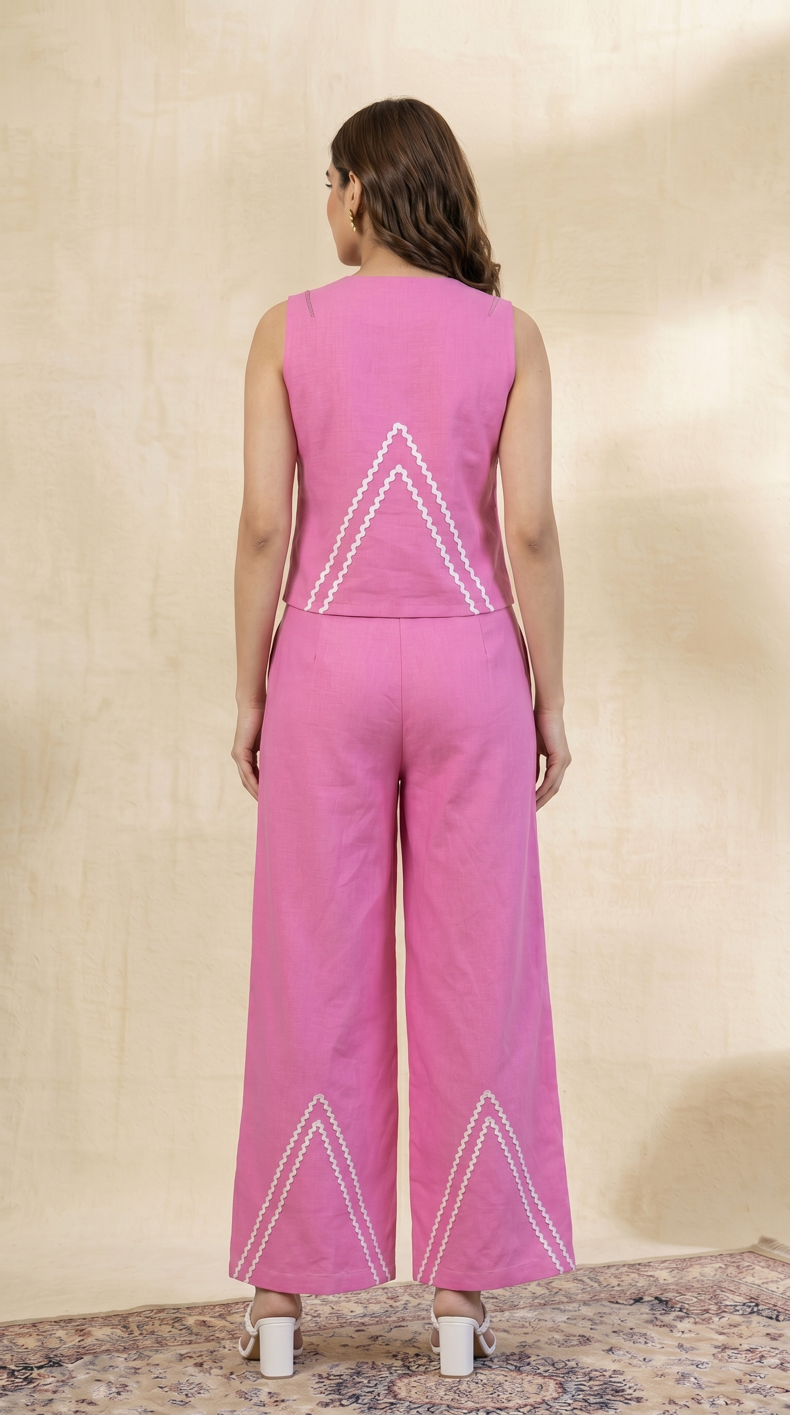 women Pink Embroidered Sleeveless Co-ord Set