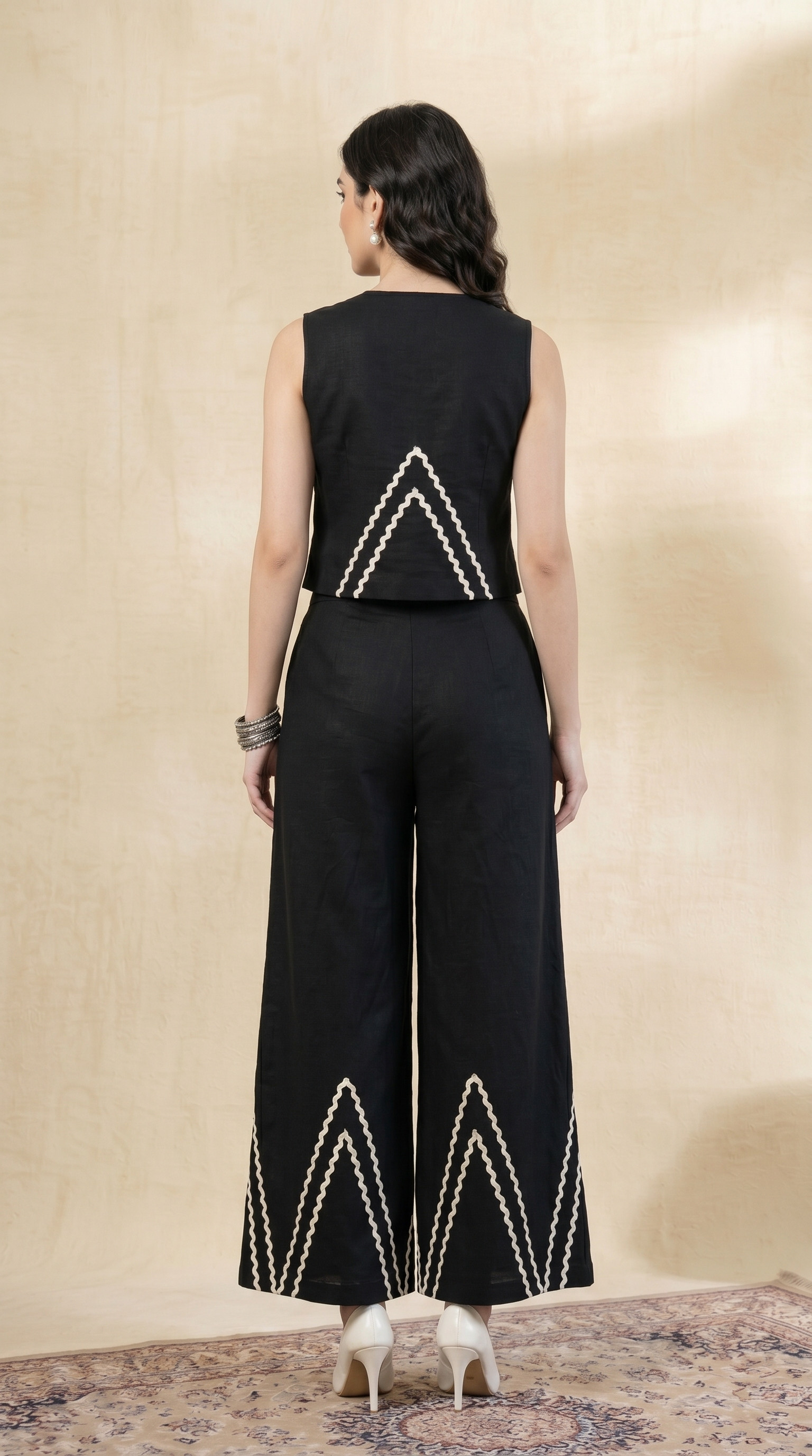 women Black Embroidered Sleeveless Co-ord Set