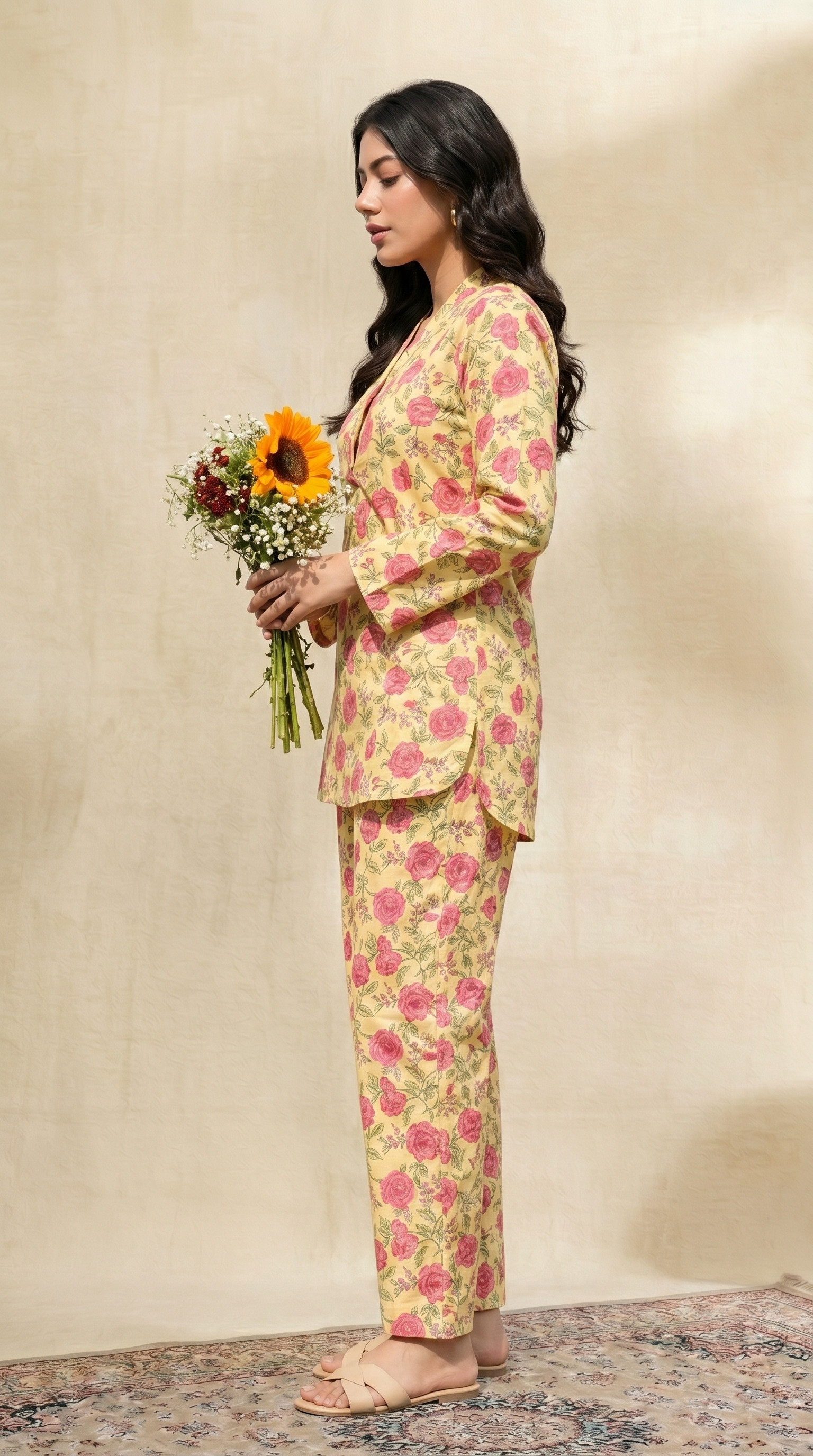 women Beige Floral Printed Wrap Co-ord Set