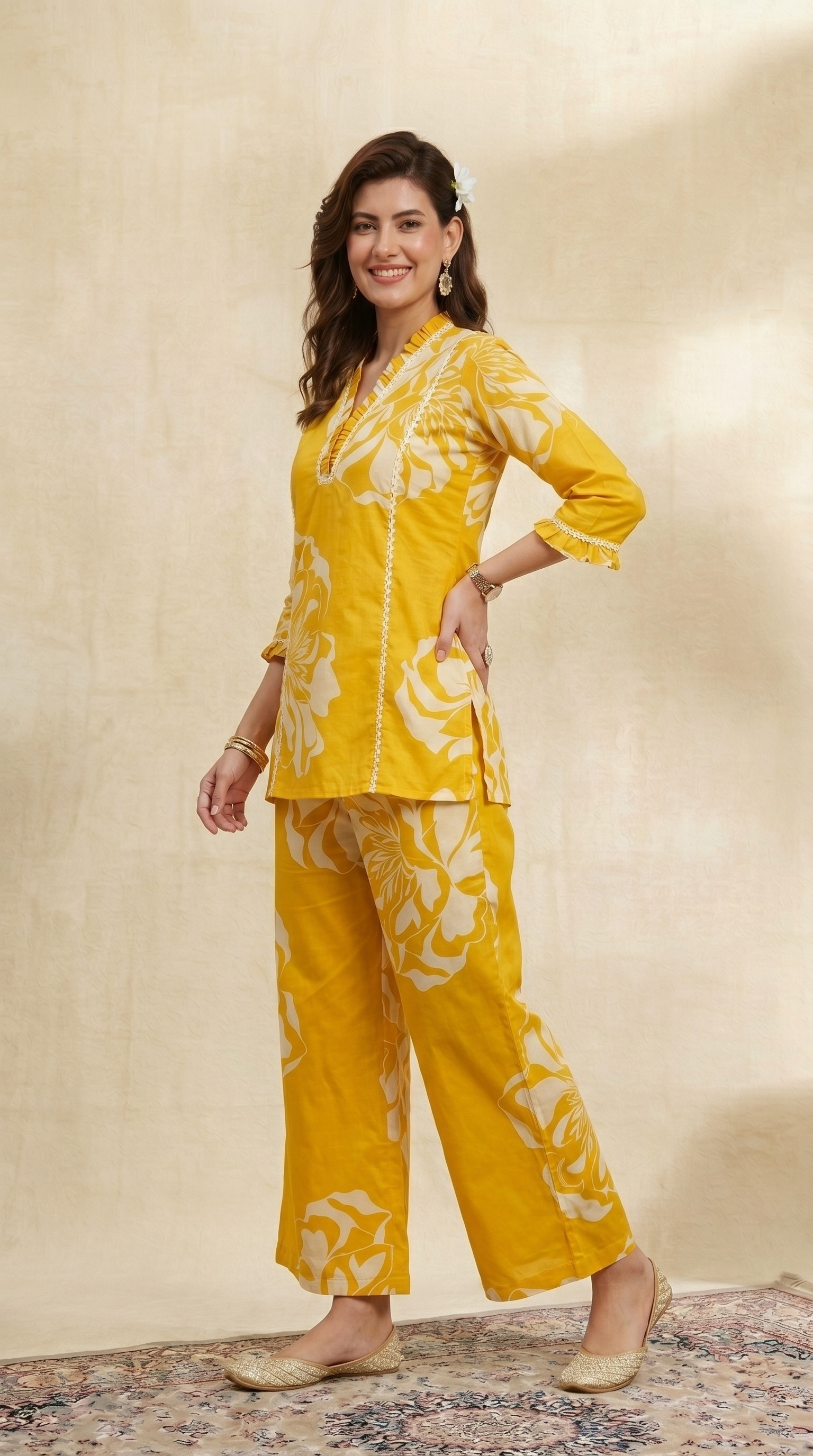 women Mustard Floral Printed Co-ord Set