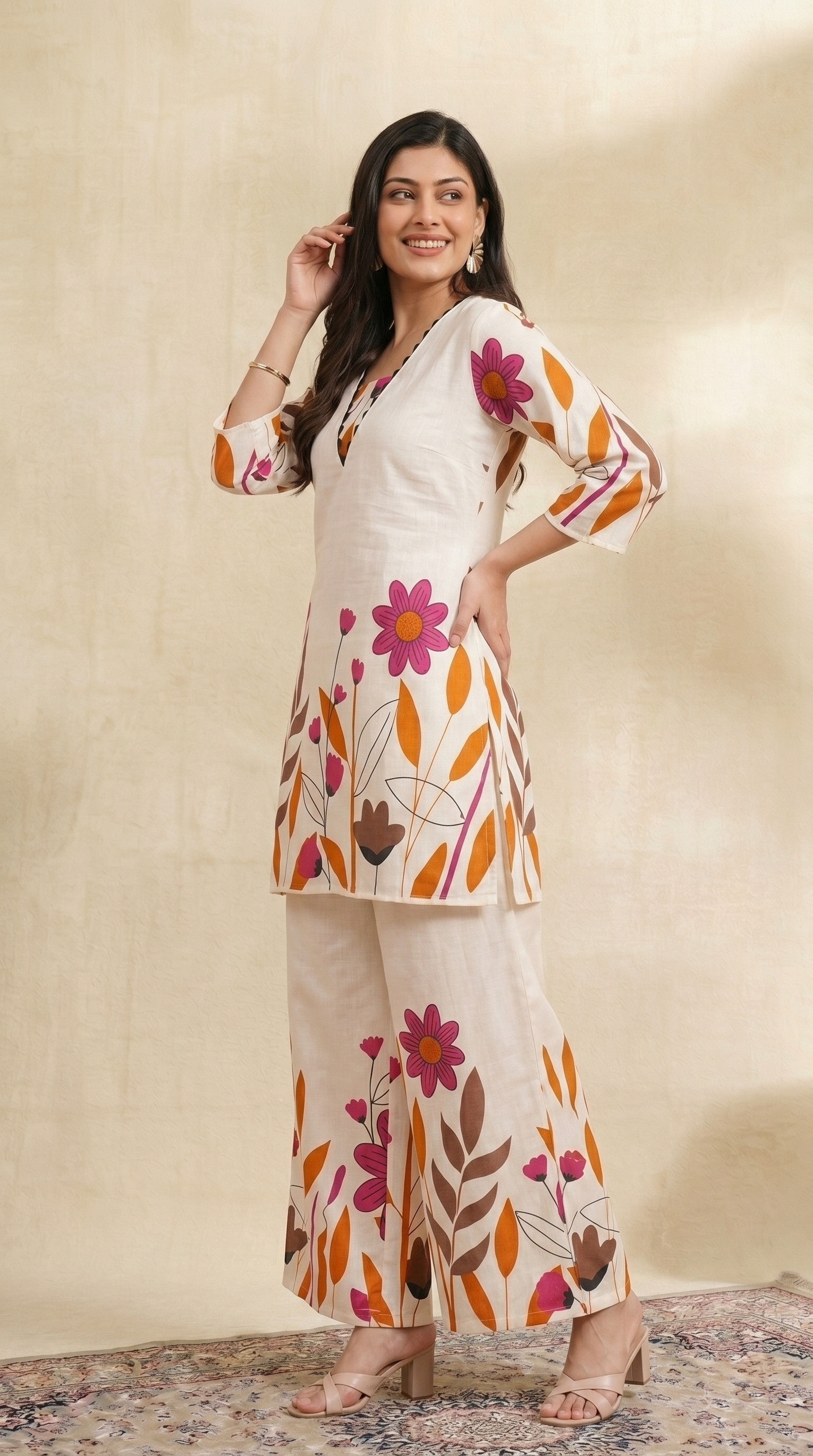 Women's White Floral Printed Co-ord Set
