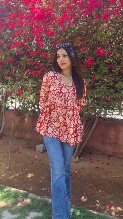 women red floral printed peplum top