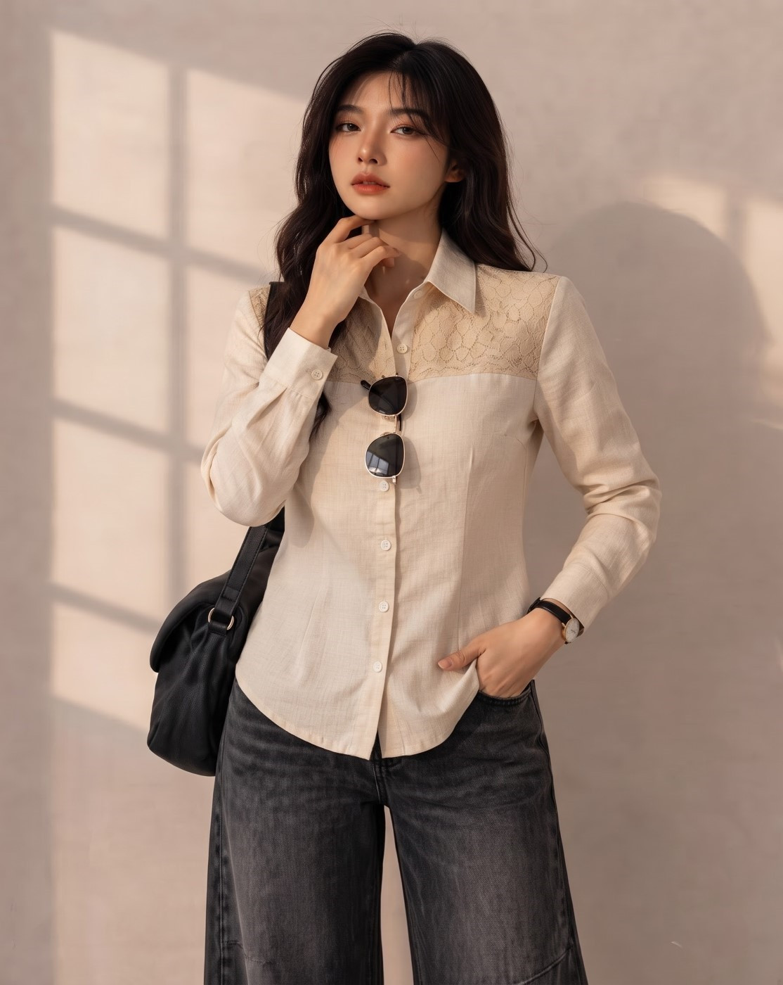 beige lace shirt