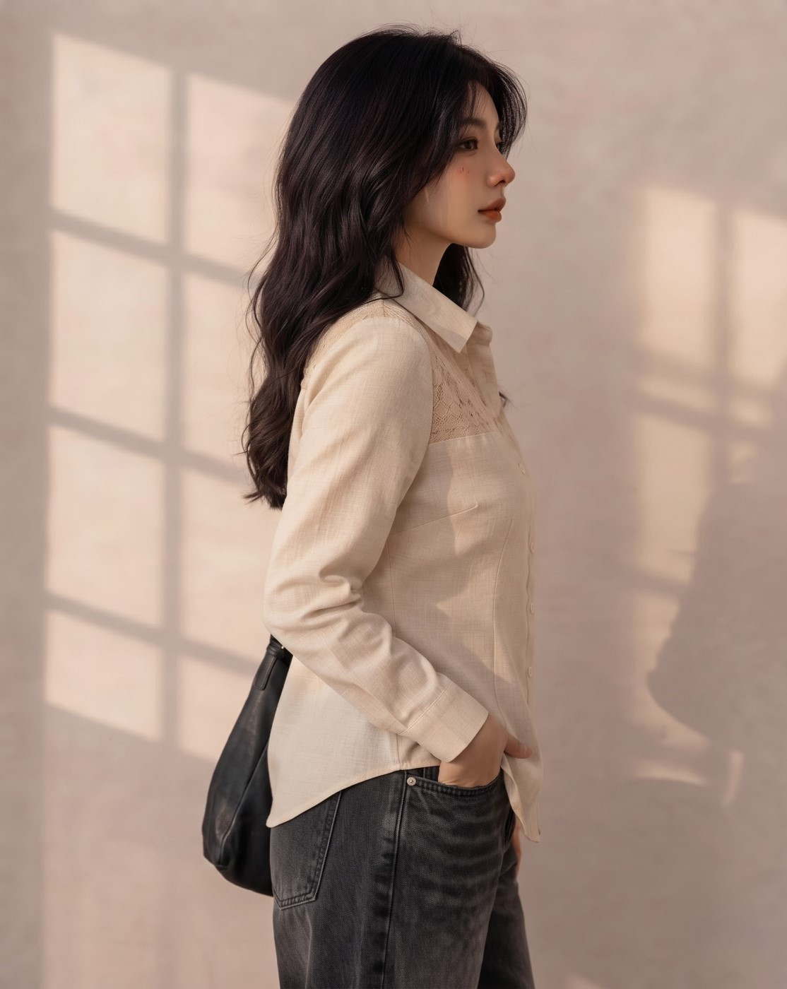 beige lace shirt