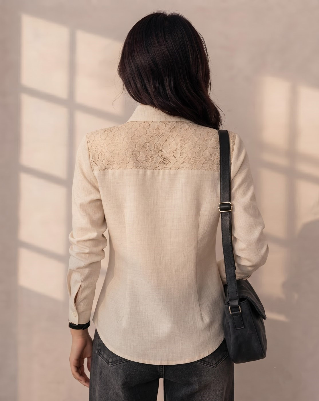 beige lace shirt