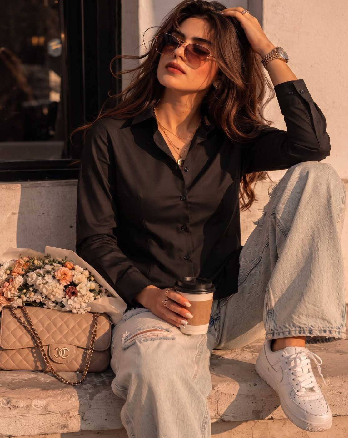 black fitted shirt for women