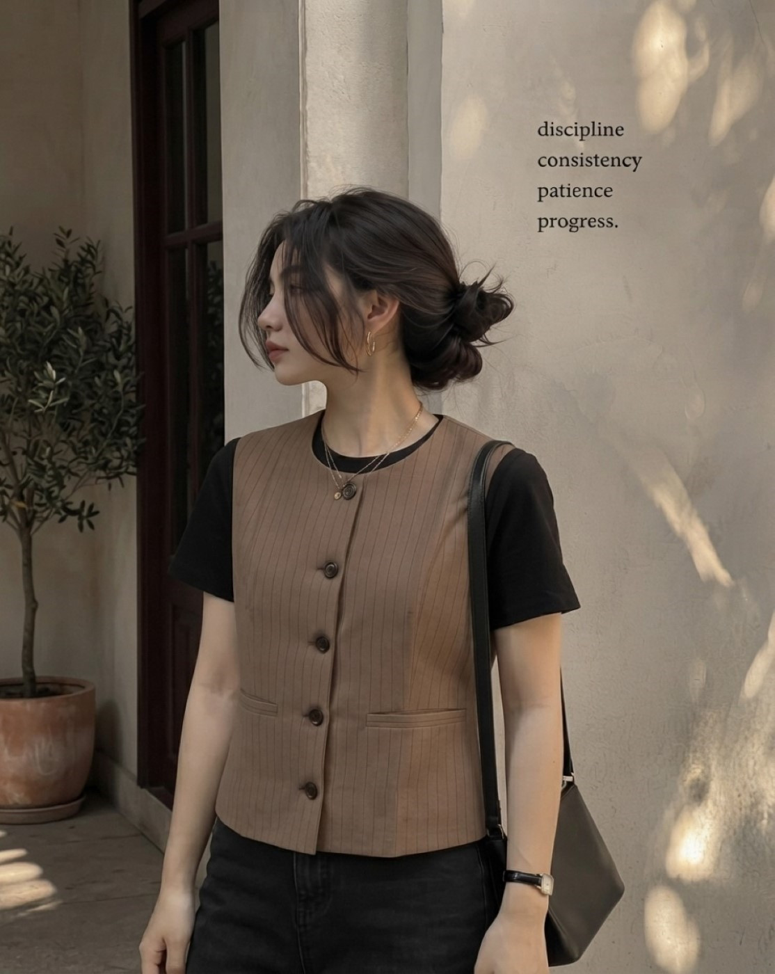 women brown pinstripe waistcoat