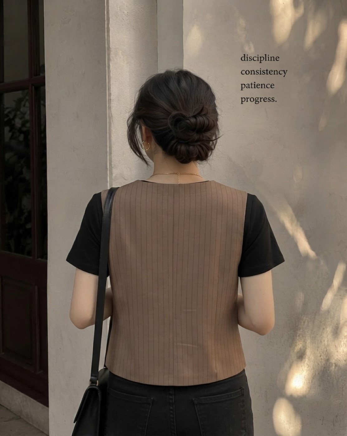 women brown pinstripe waistcoat