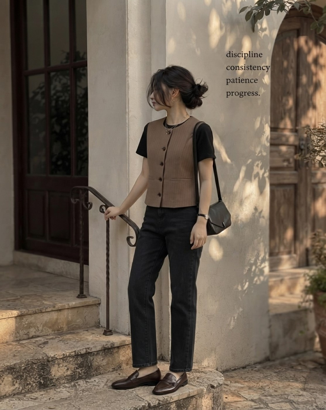 women brown pinstripe waistcoat