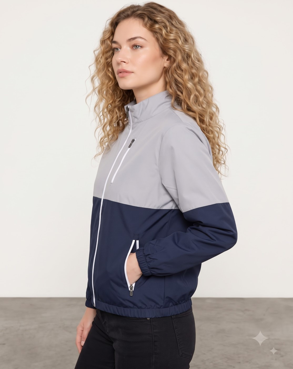 women windcheater jacket (grey navy)