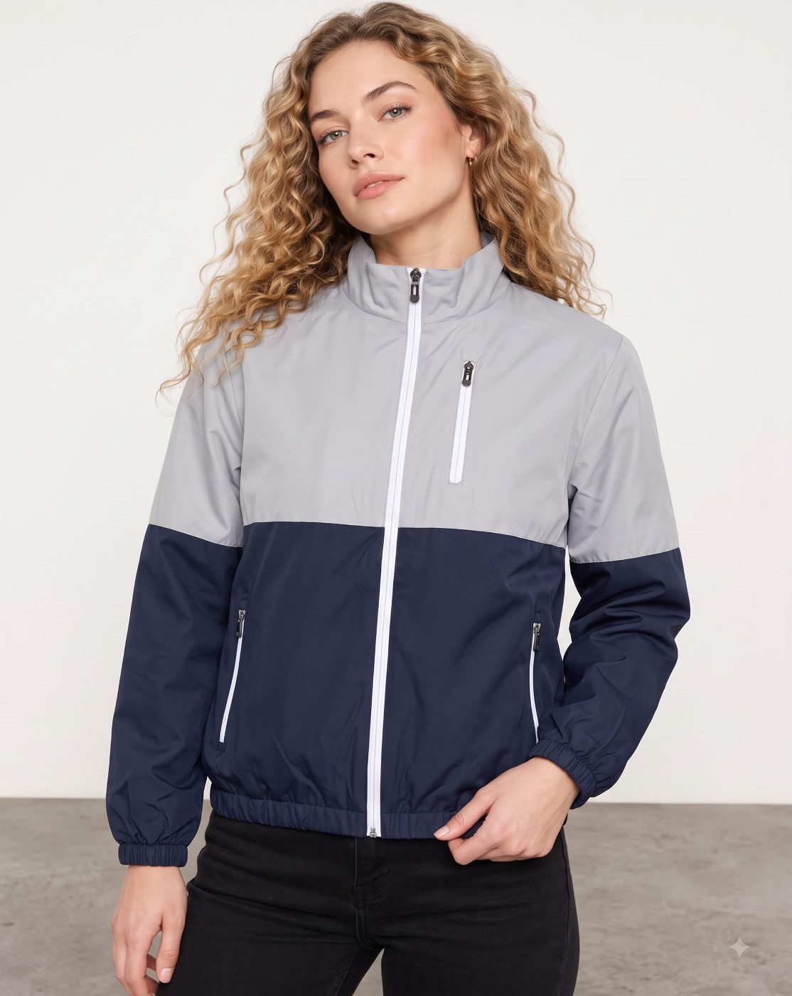 women windcheater jacket (grey navy)