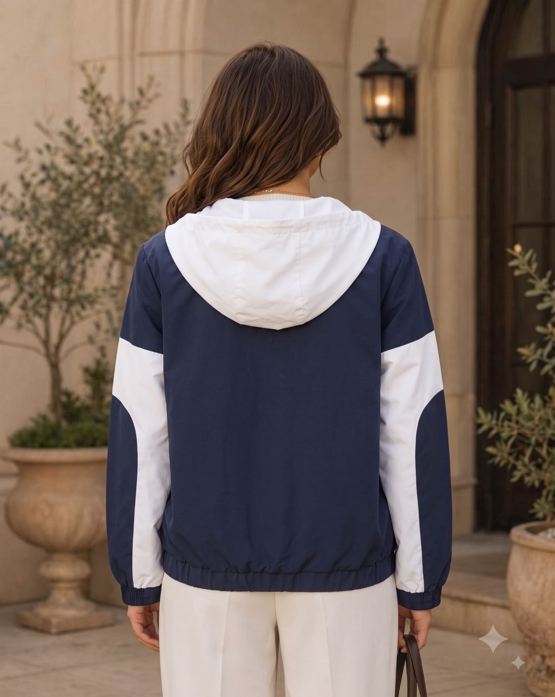 women hooded windcheater jacket (navy white)