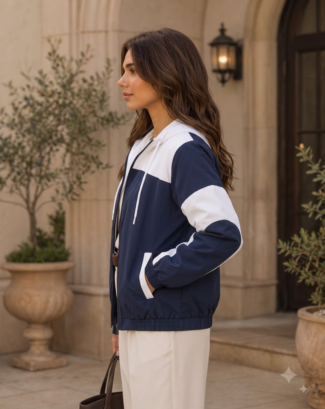 women hooded windcheater jacket (navy white)