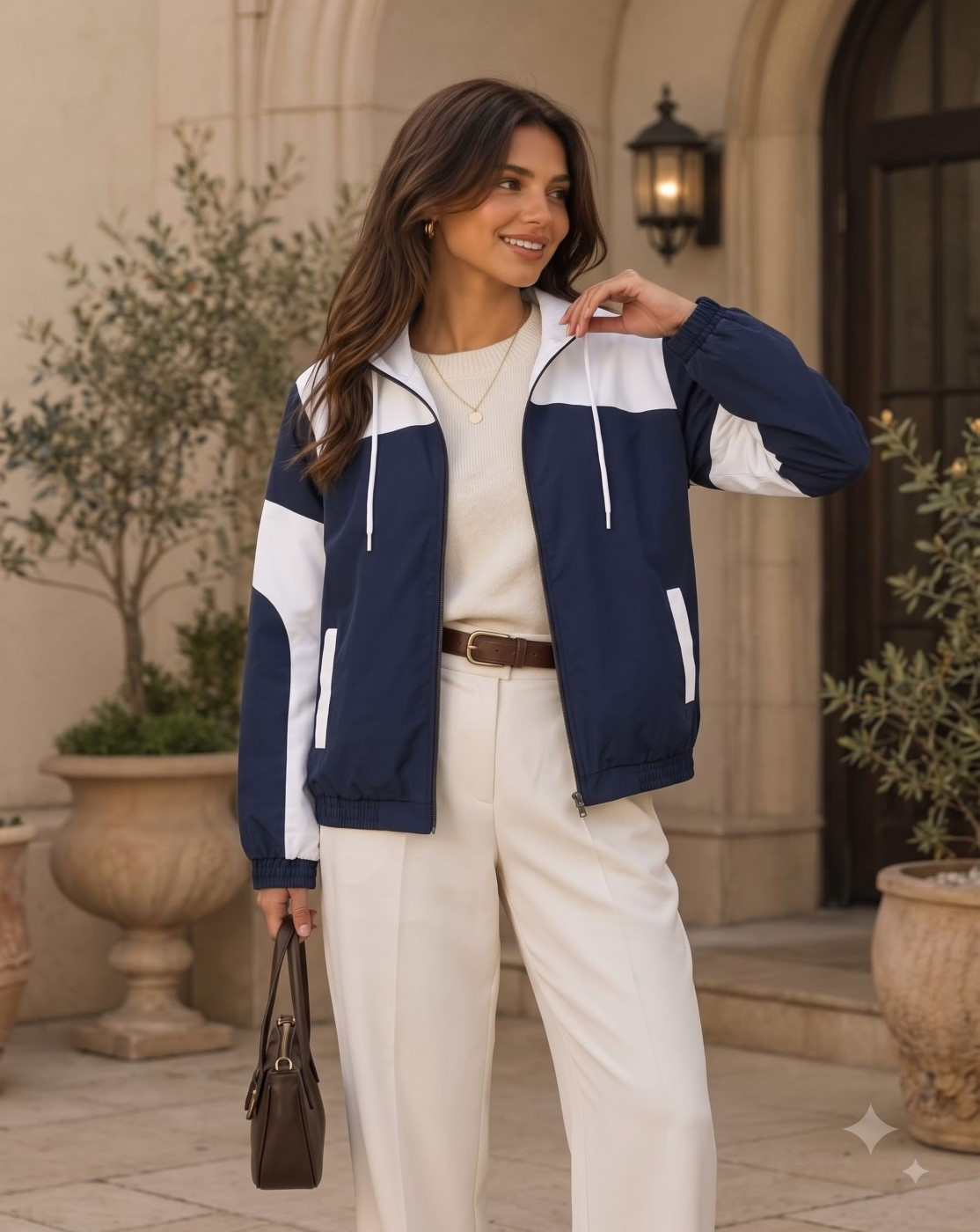 women hooded windcheater jacket (navy white)