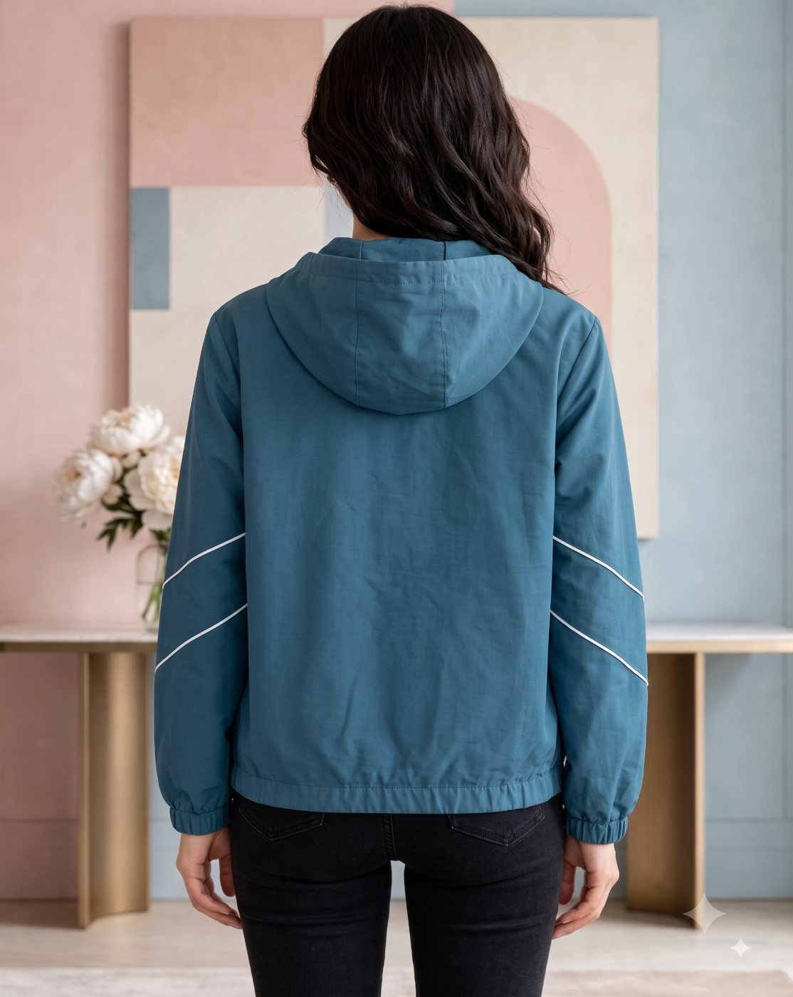 women hooded windcheater jacket (teal blue)