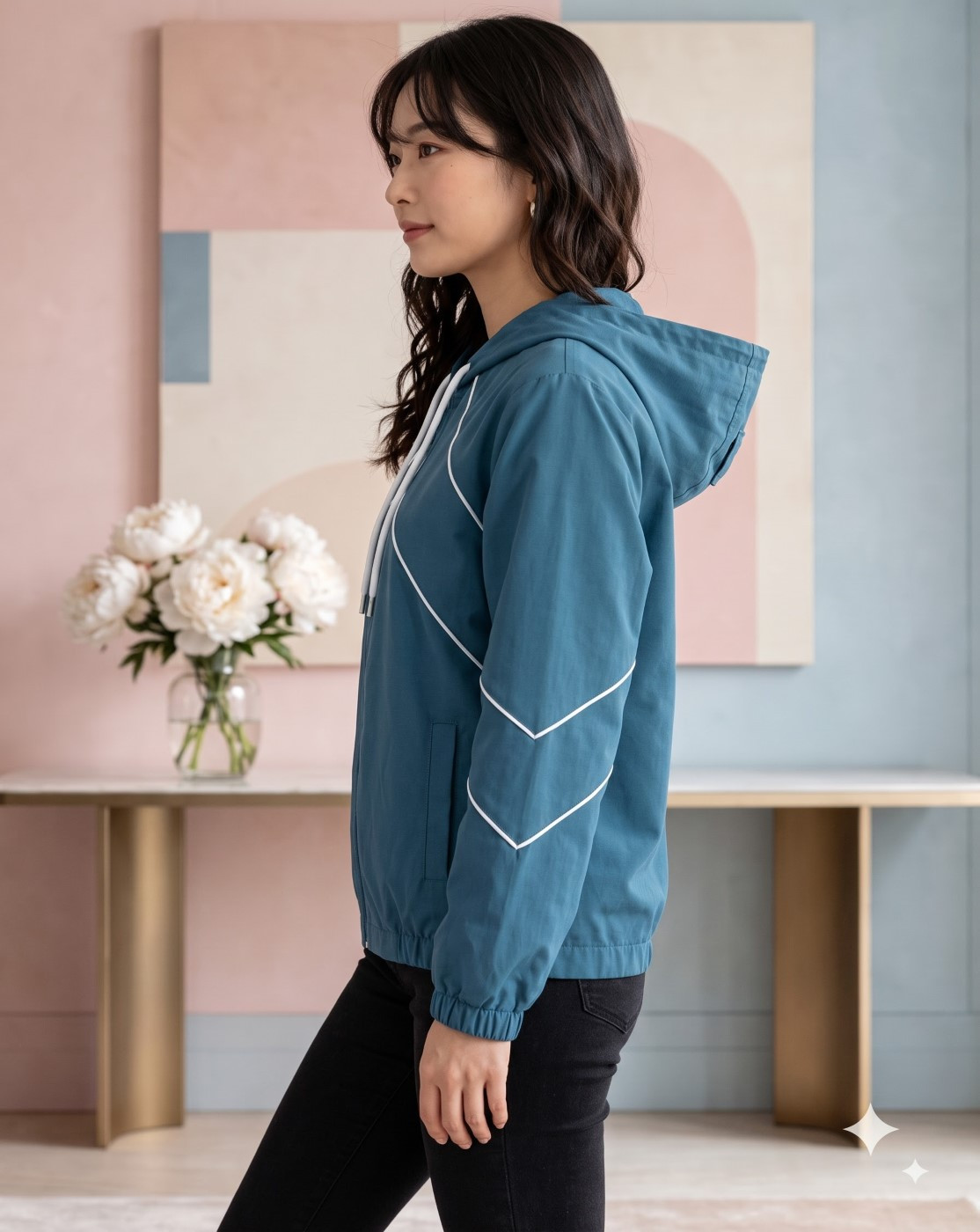 women hooded windcheater jacket (teal blue)