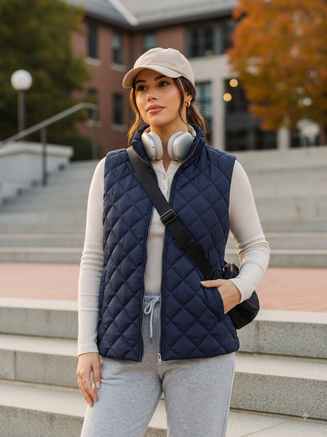 women quilted puffer jacket (navy)