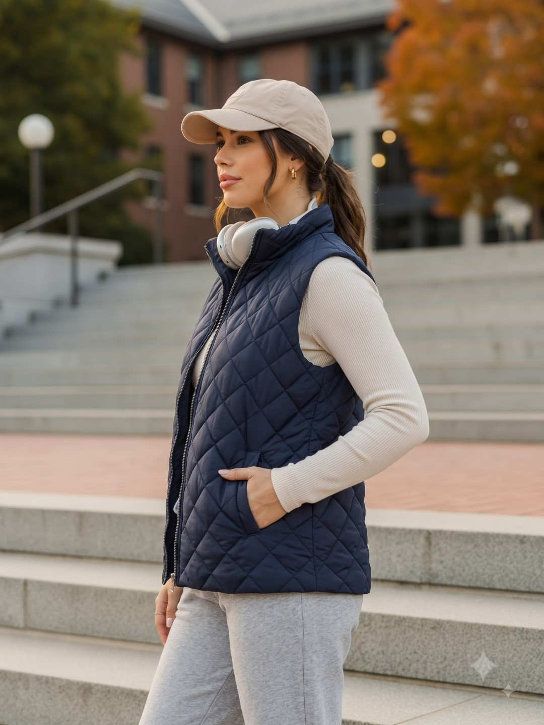 women quilted puffer jacket (navy)
