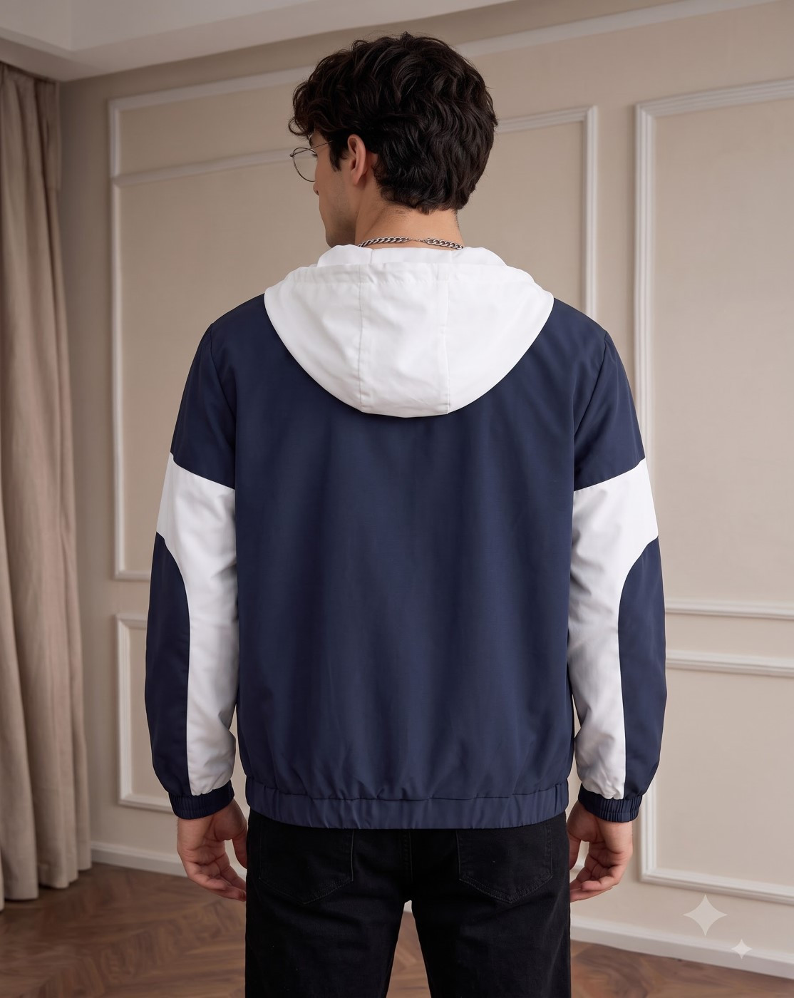 men hooded windcheater jacket (navy white)