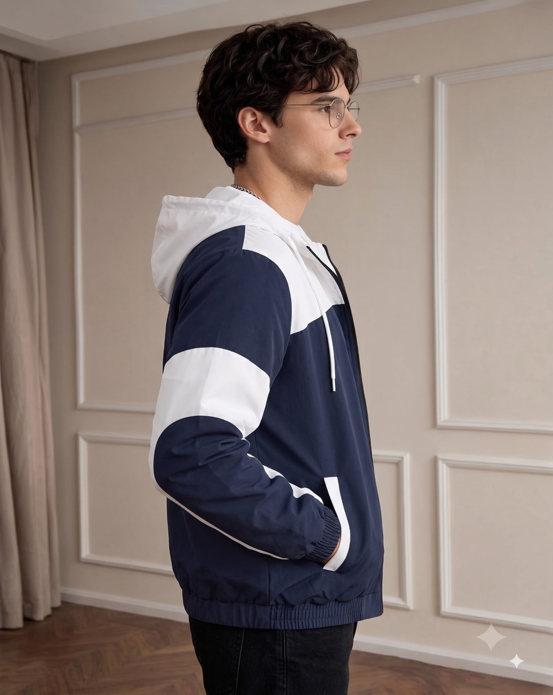 men hooded windcheater jacket (navy white)