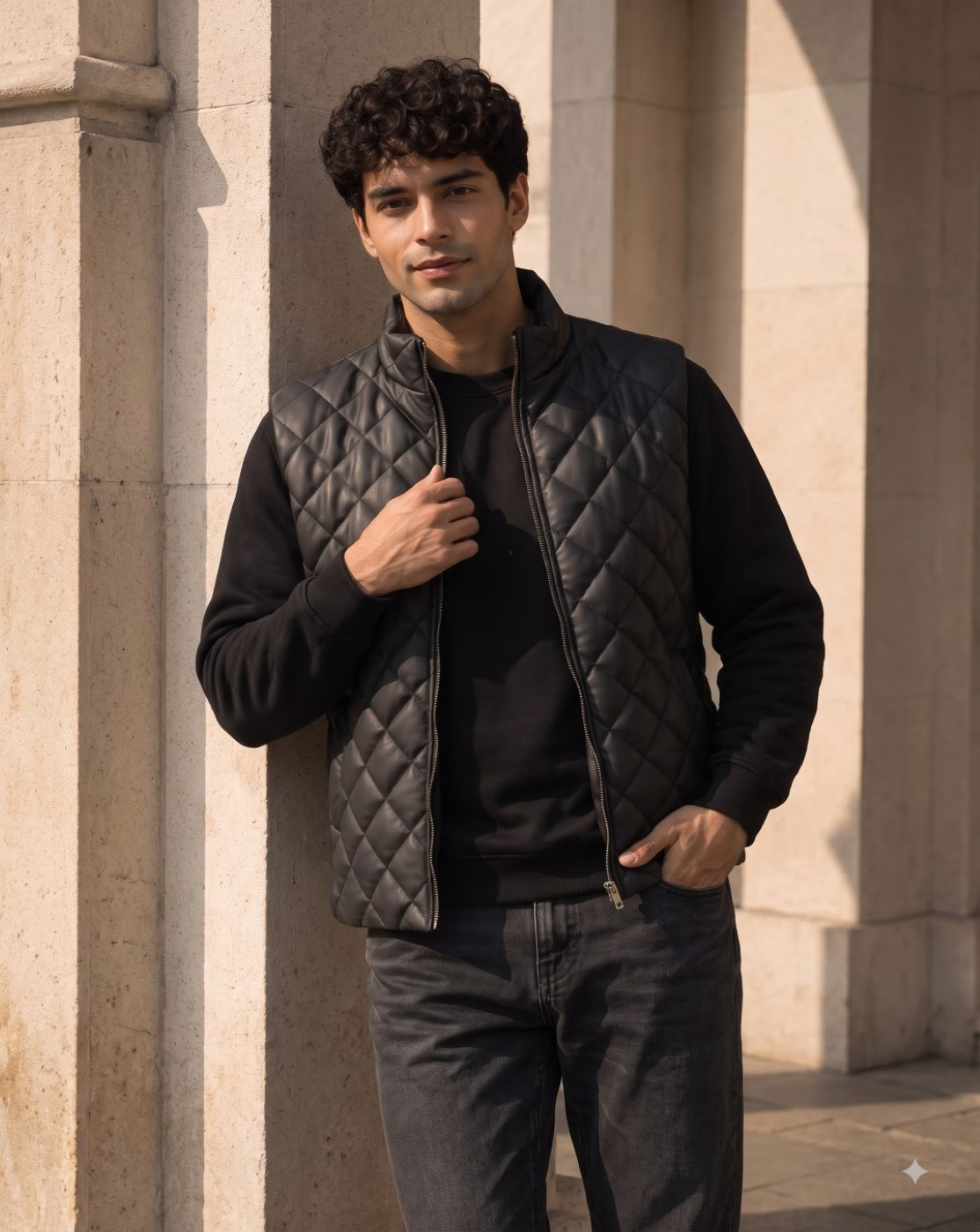 men quilted puffer jacket (black)