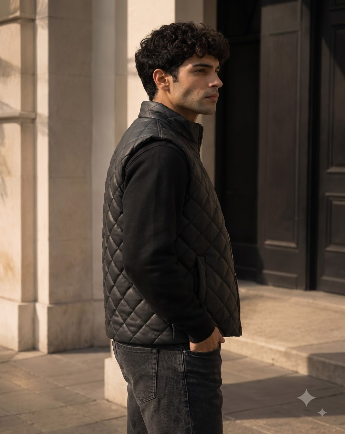 men quilted puffer jacket (black)