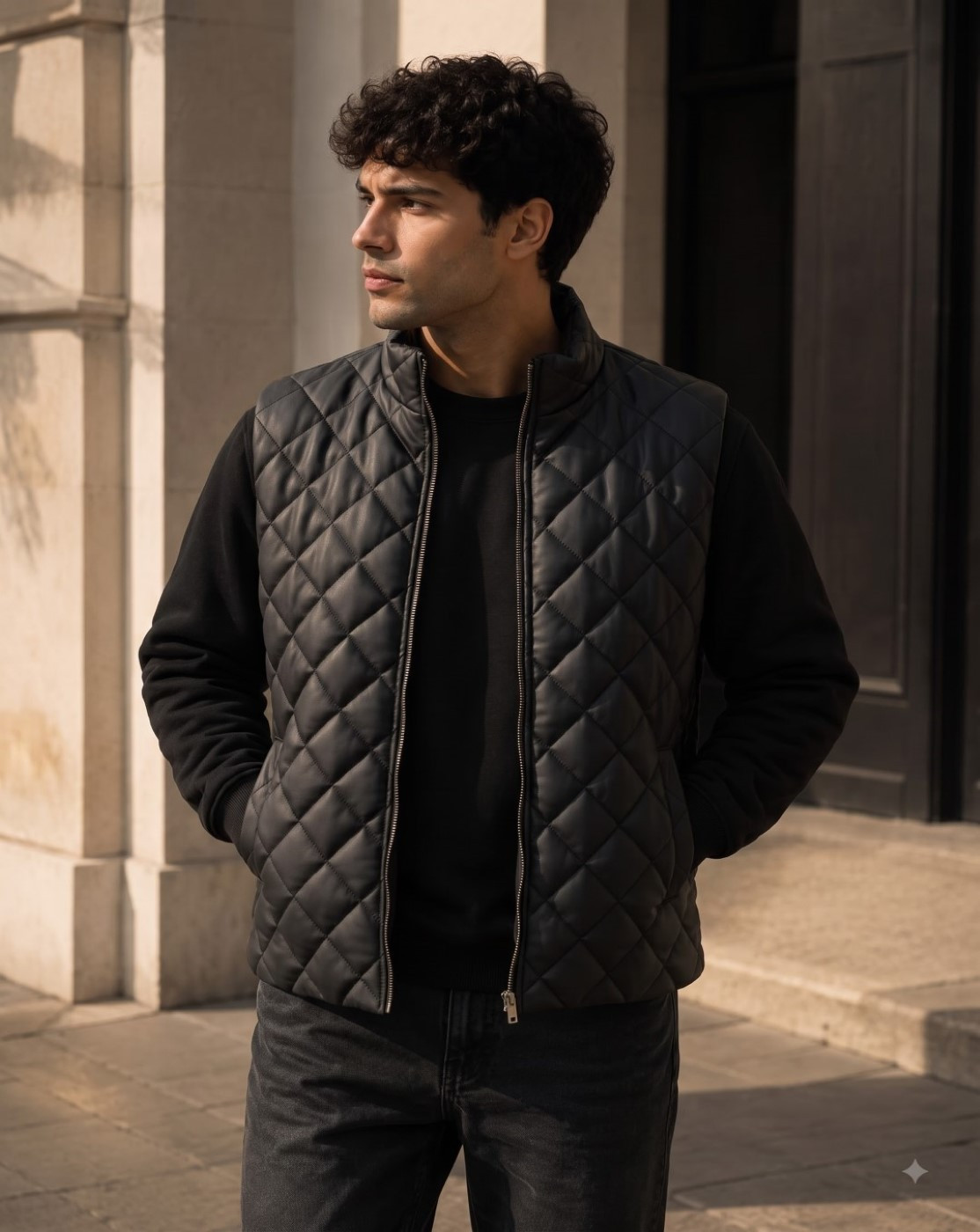 men quilted puffer jacket (black)
