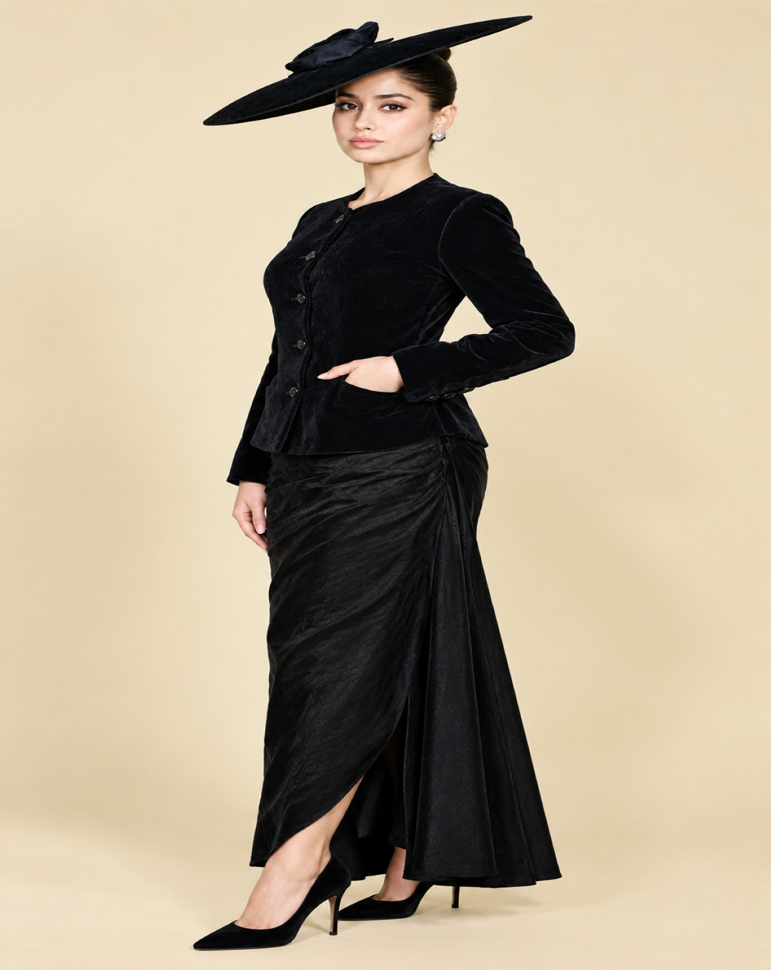 janvi kapoor velvet collarless jacket (black)