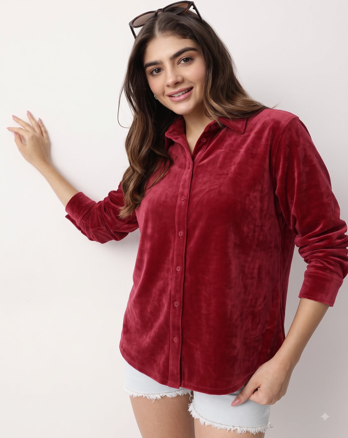 women velvet shirt (maroon)