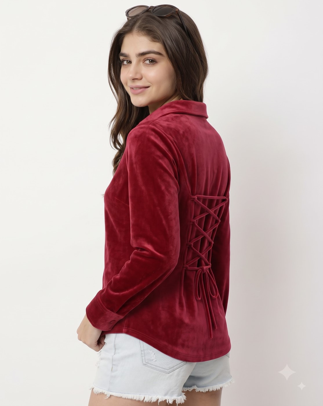 women velvet shirt (maroon)