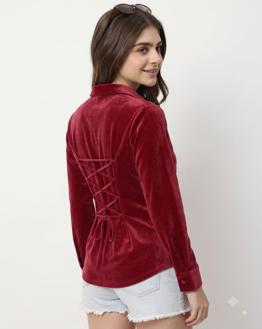 women velvet shirt (maroon)