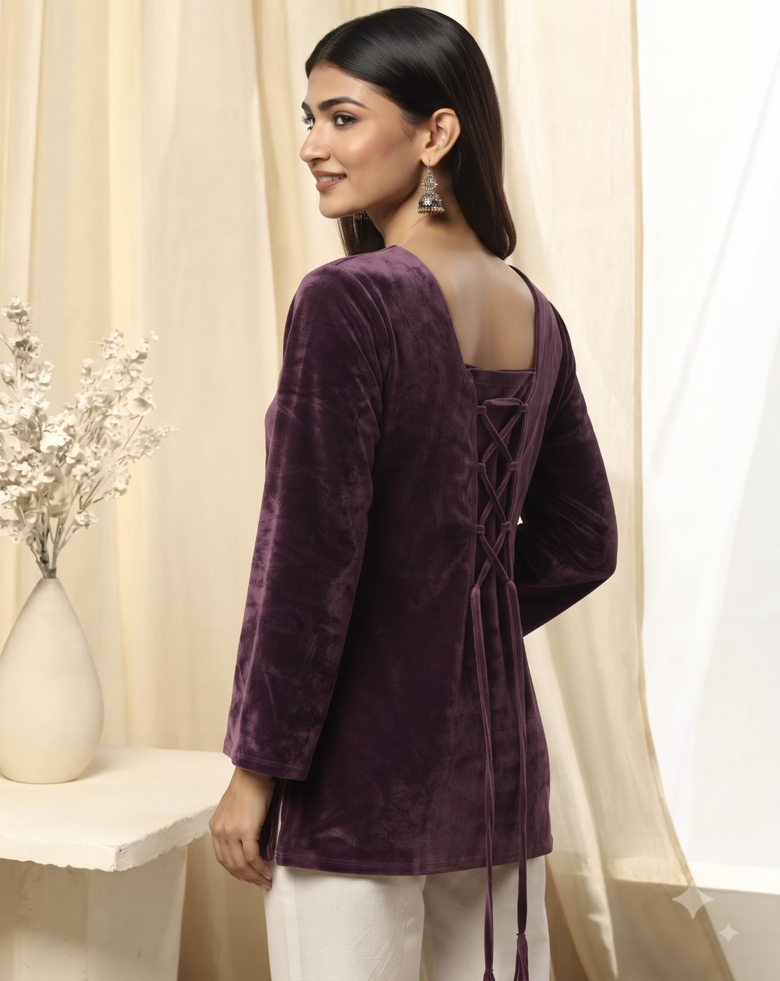 women velvet kurti (wine purple)