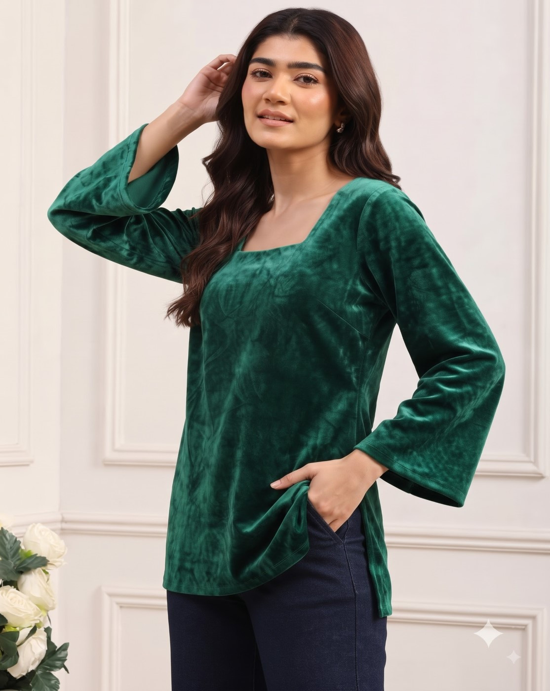 women velvet kurti (green)