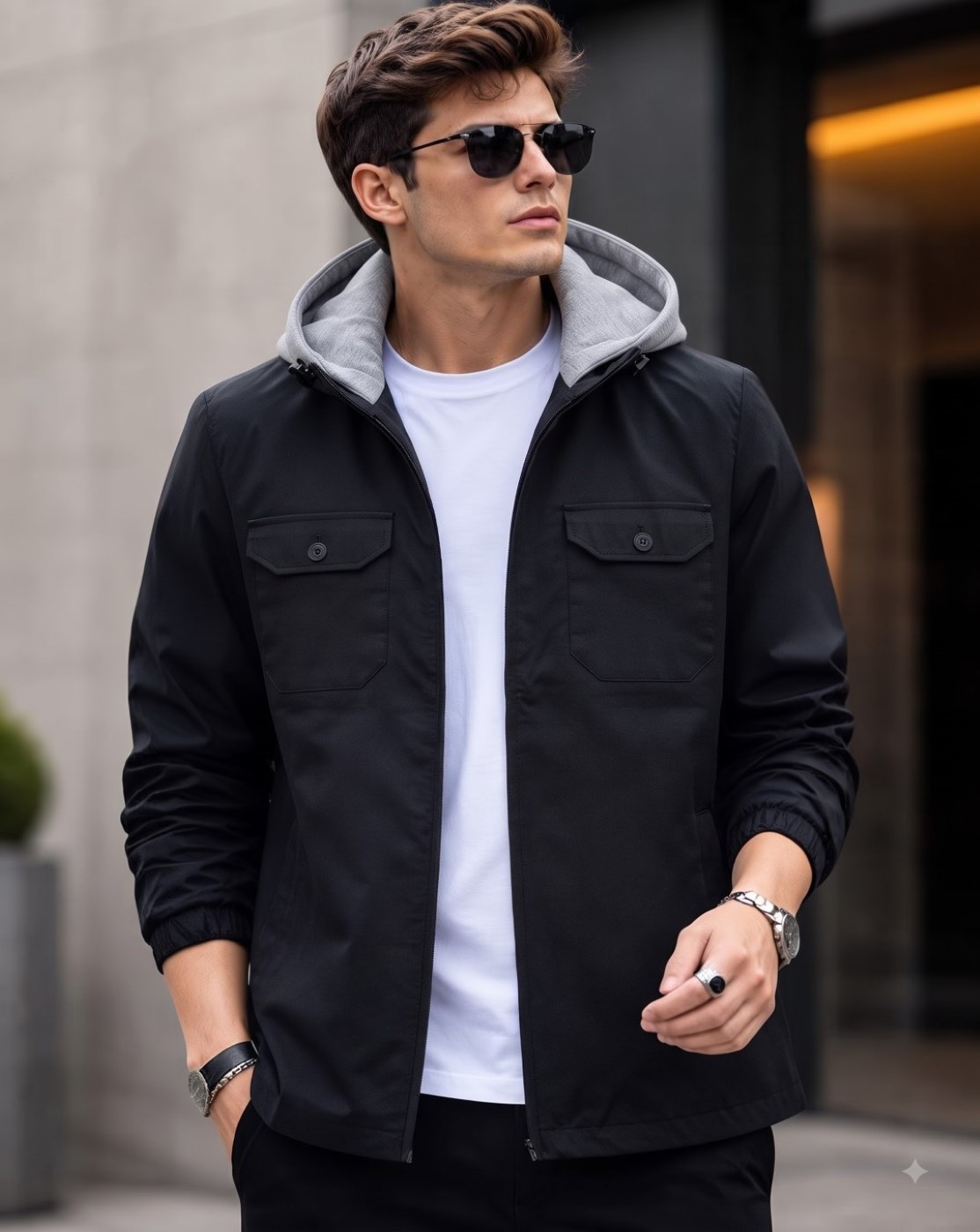 men hooded jacket (black grey)