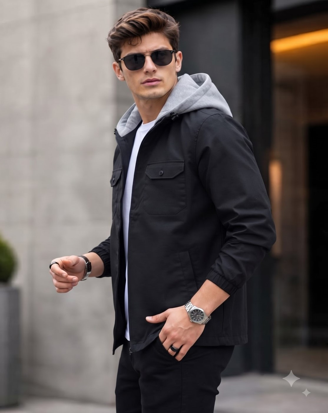 men hooded jacket (black grey)