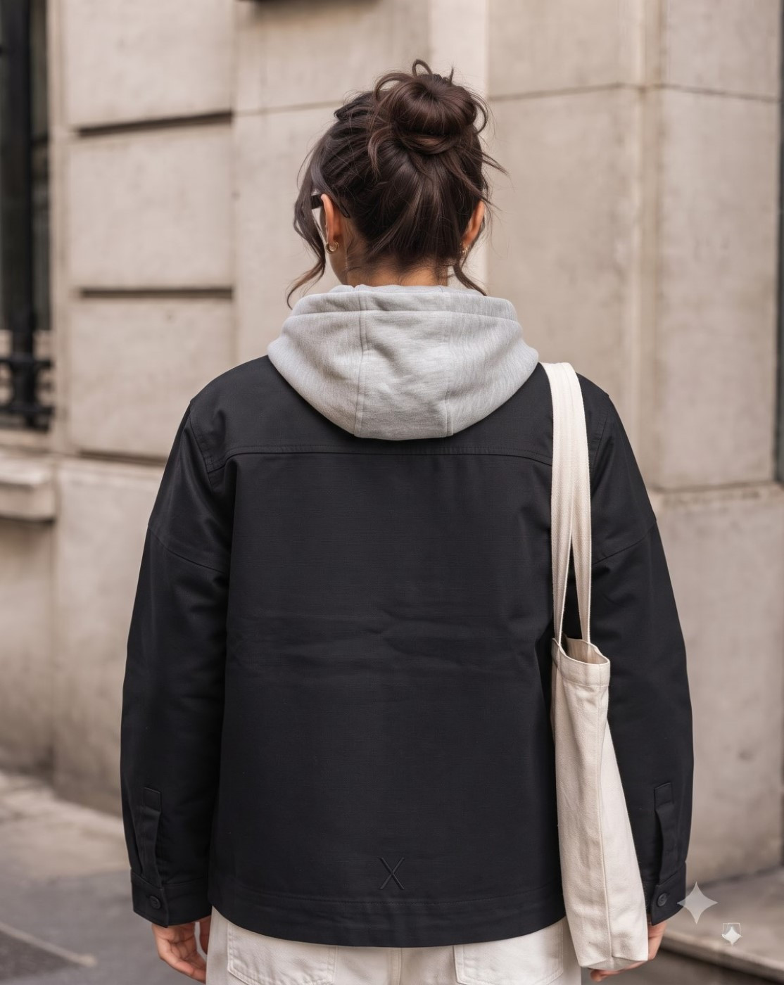 women hooded jacket (black grey)