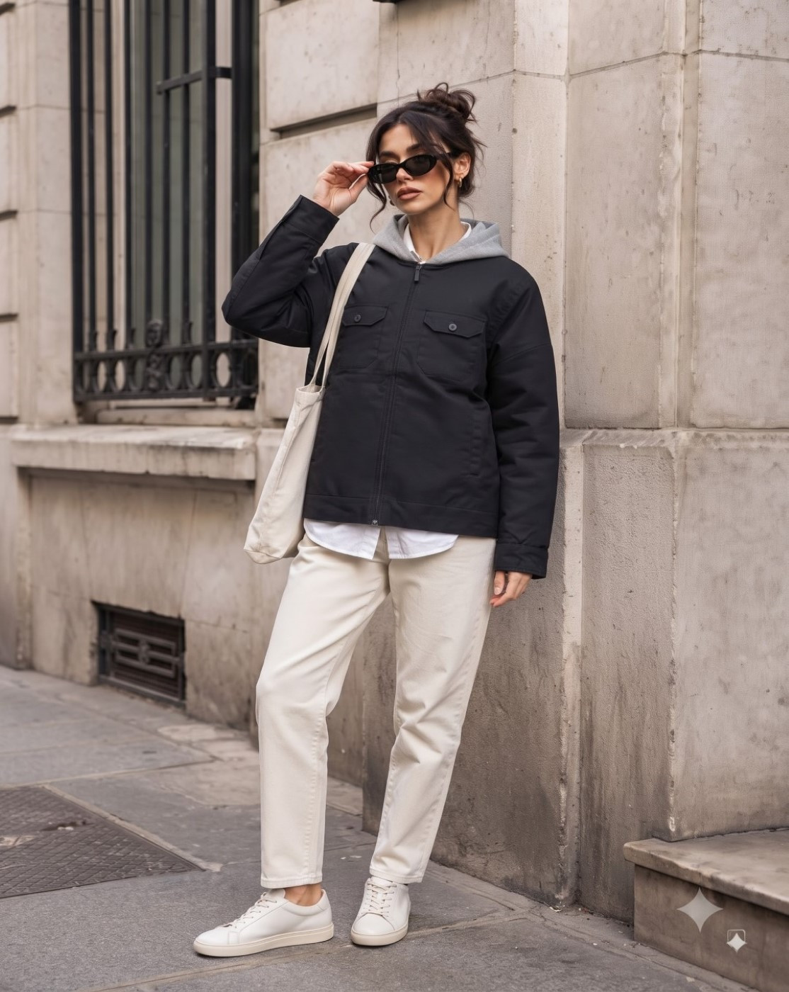 women hooded jacket (black grey)