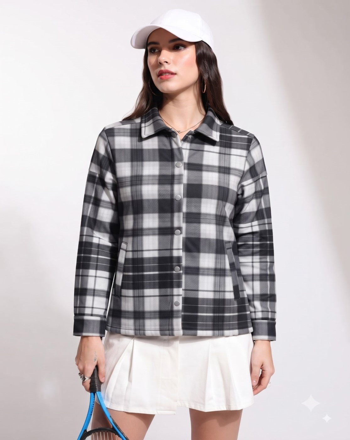 women check shacket (black white)
