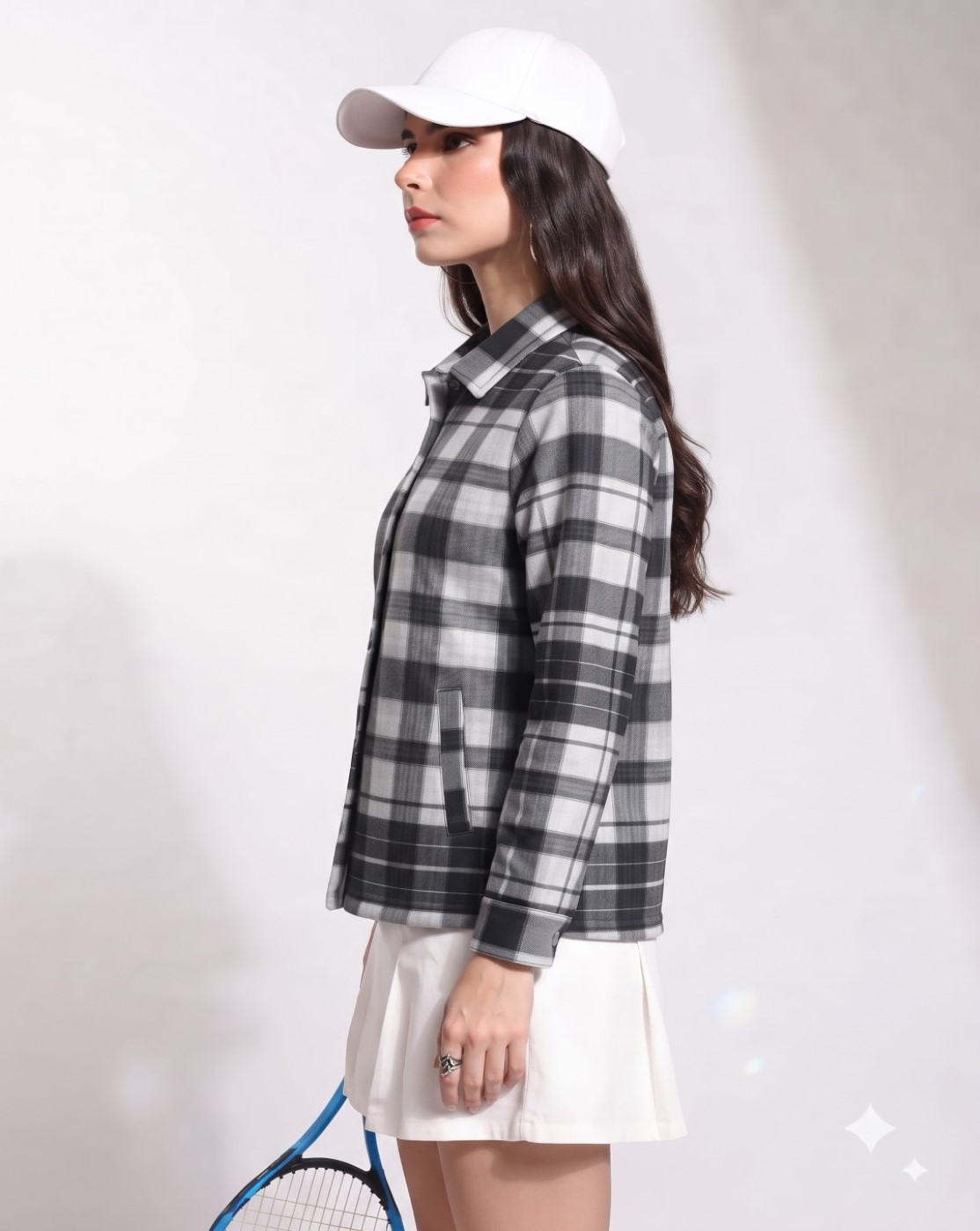 women check shacket (black white)