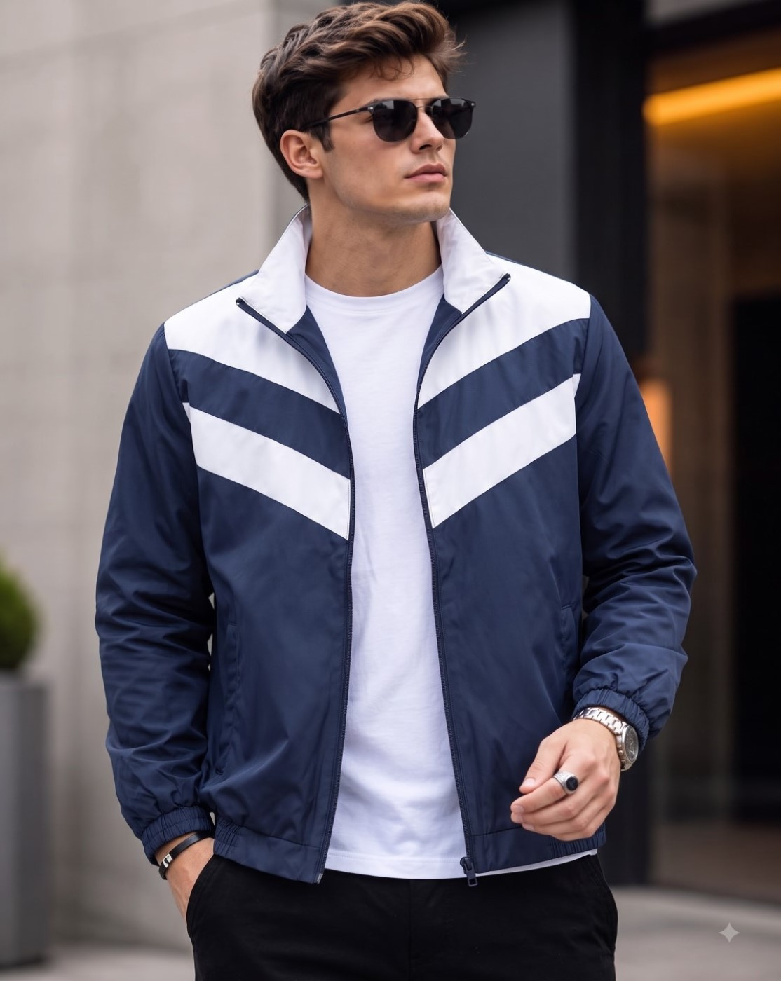 men windcheater jacket (navy white chevron)